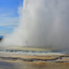 Great Fountain Geyser Initial Burst Causes Waves Over The Terraces In Yellowstone National Park, Wyoming