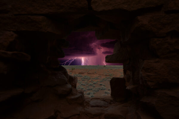 Thunderstorm Through Wukoki Pueblo Window In Wupatki National Monument, Arizona