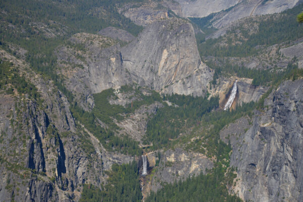 Vernal Fall And Nevada Fall Each Drop Hundreds Of Feet Into Little Yosemite Valley Viewed From Glacier Point In Yosemite National Park, California